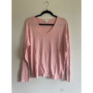 J. Jill Organically Grown Cotton Seamed Sweater Women's Large Pink V-Neck Casual